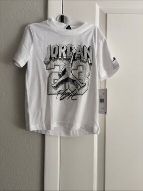 Jordan Kids White Short Sleeve Tee with Black & Gray Jumpman 23 Graphic